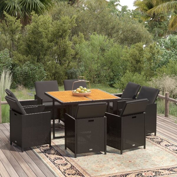 Maison Exclusive – 9-dielna záhradná jedálenská súprava s vankúmi Poly Rattan Black