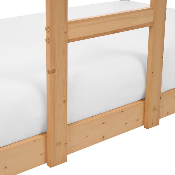 Detská drevená poschodová posteľ v tvare domčeka svetlohnedá 90 x 200 cm borovicové drevo s rebríkom