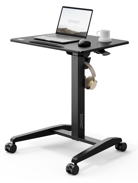 SENSE7 Písací stôl na kolieskach Mobilný písací stôl – sklopná doska Výkovo nastavitený Veká pracovná plocha Moderný minimalistický dizajn 70 x 52 cm ierny
