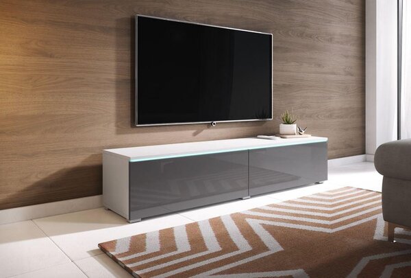 Nízka komod s LED, biela, sivá farba s vysokým leskom, 140/30/33 cm P & B - Online Only drobný nábytok, Online Only