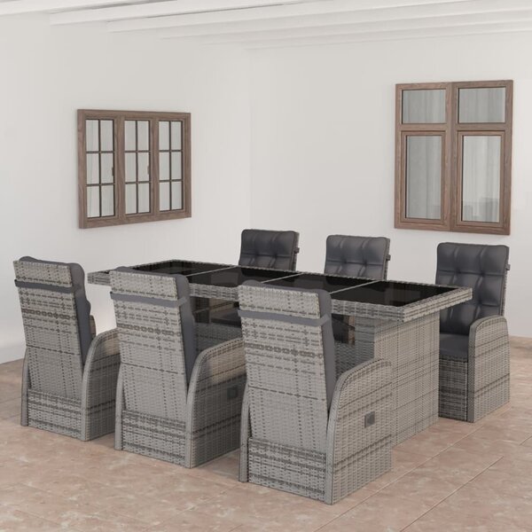 Maison Exclusive – 7-dielna záhradná jedálenská súprava s vankúšmi Poly Rattan Grey
