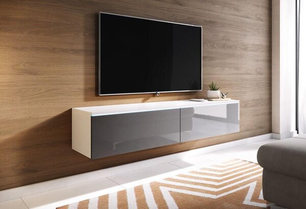 Nízka komod s LED, biela, sivá farba s vysokým leskom, 140/30/33 cm P & B - Online Only drobný nábytok, Online Only
