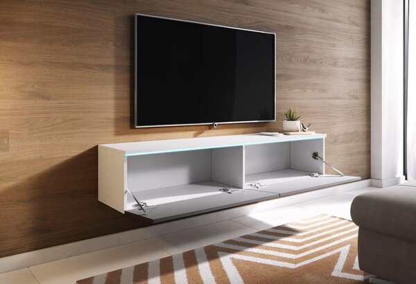 Nízka komod s LED, biela, sivá farba s vysokým leskom, 140/30/33 cm P & B - Online Only drobný nábytok, Online Only
