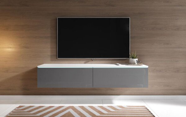 Nízka komod s LED, biela, sivá farba s vysokým leskom, 140/30/33 cm P & B - Online Only drobný nábytok, Online Only