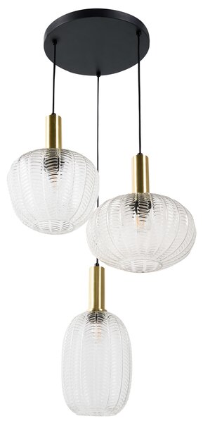Závesné svietidlo 3 priehľadné sklenené tienidlá visiaca lampa kovová konštrukcia retro štýl