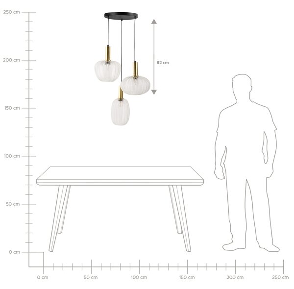 Závesné svietidlo 3 priehľadné sklenené tienidlá visiaca lampa kovová konštrukcia retro štýl