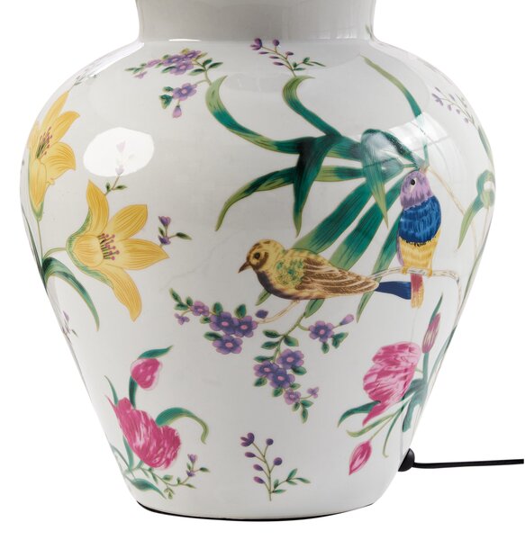 Stolná lampa biela porcelánový podstavec ľanové tienidlo kvetinový vzor osvetlenie obývacia izba spálňa
