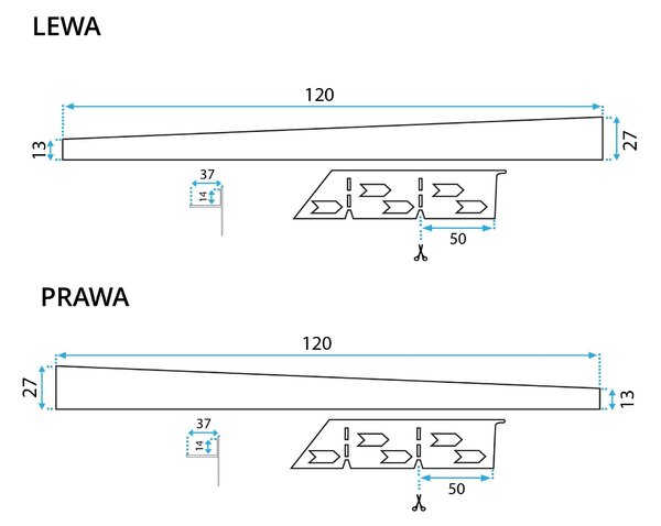 Rea Rea, nerezová spádová lišta, pravá, dĺžka 1200 mm, čierna matná, REA-K3201