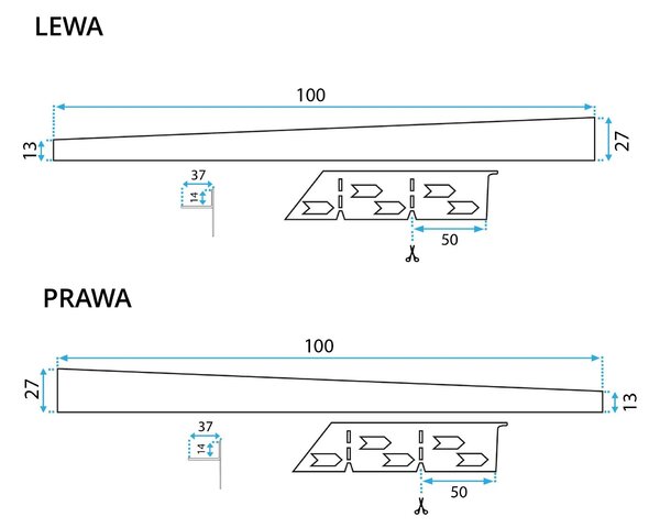 Rea Rea, nerezová spádová lišta, pravá, dĺžka 1000 mm, brúsená oceľ, REA-K3212