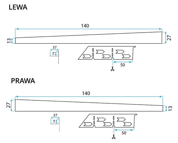 Rea Rea, nerezová spádová lišta, pravá, dĺžka 1400 mm, čierna matná, REA-K3220