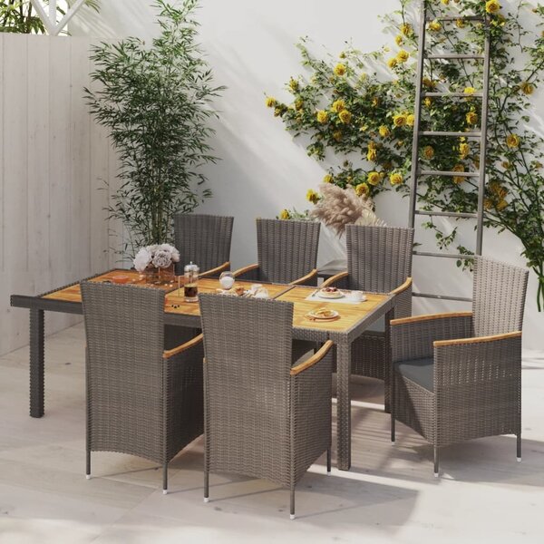 Maison Exclusive – 7-dielna záhradná jedálenská súprava s vankúšmi Poly Rattan Grey