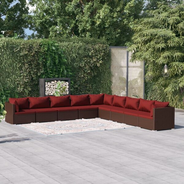 Maison Exclusive – 9-dielna záhradná súprava s vankúšmi z polyrotangu v hnedej farbe
