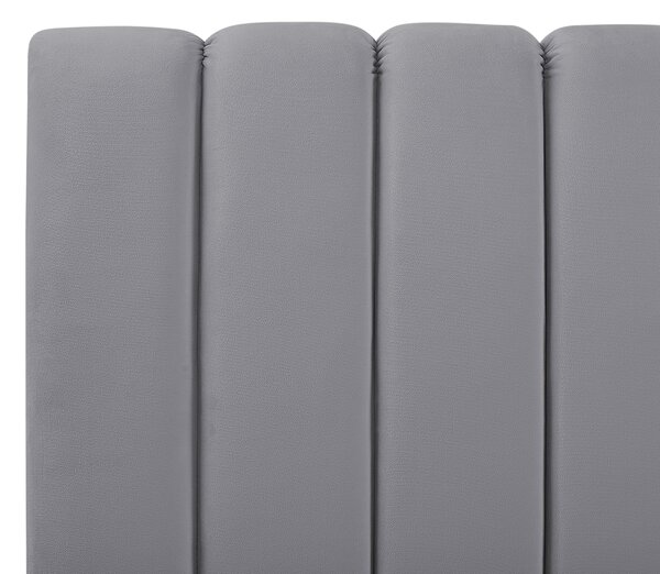 Čalúnená posteľ sivá zamatová 140 x 200 cm lamelový rošt vysoké čelo elegantný dizajn spálňa