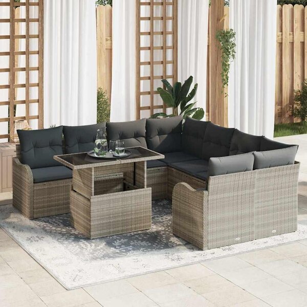 Maison Exclusive - Záhradný nábytok s vankúmi 9 ks Svetloedý Poly-rattan