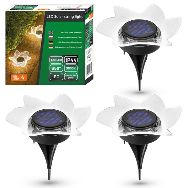MasterLED solárne záhradné svetlo LED kvetina sada 3 - 3000K teplá biela - solárna lampa so súmrakovým senzorom - vonkajšie osvetlenie pre záhradu - záhon - balkón