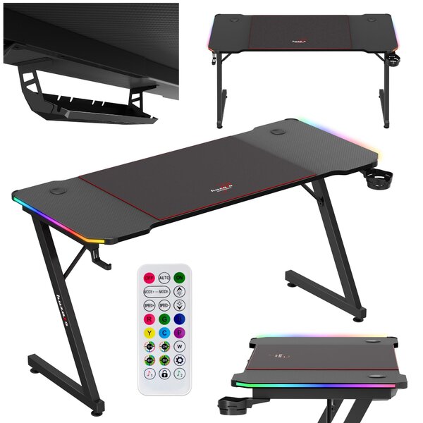 Huzaro Hero 3.3 RGB | LED herný PC stôl | vrátane podloky pod my | driak na slúchadlá | organizér káblov | 140x60cm | ierna
