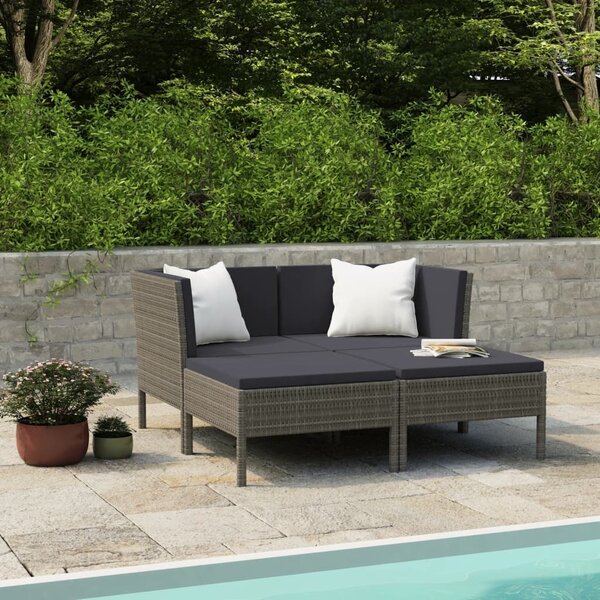 Maison Exclusive – 4-dielna záhradná súprava s poduškami Poly Rattan Grey