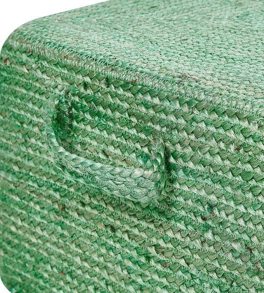Taburetka zelená juta 45 x 45 x 30 cm obdĺžnikový tvar s rúčkami podnožka puf moderný boho štýl obývačka spálňa