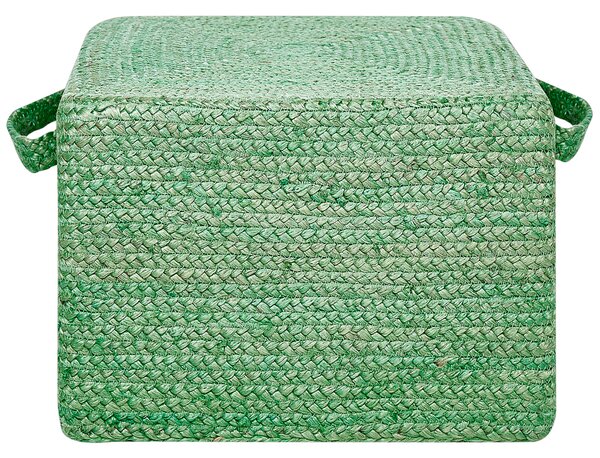 Taburetka zelená juta 45 x 45 x 30 cm obdĺžnikový tvar s rúčkami podnožka puf moderný boho štýl obývačka spálňa