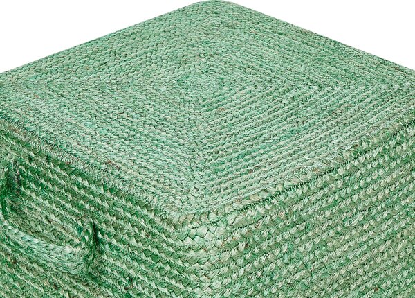 Taburetka zelená juta 45 x 45 x 30 cm obdĺžnikový tvar s rúčkami podnožka puf moderný boho štýl obývačka spálňa