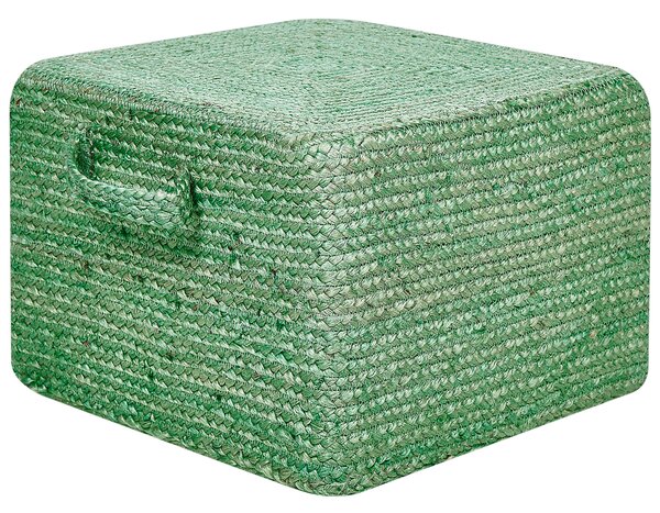 Taburetka zelená juta 45 x 45 x 30 cm obdĺžnikový tvar s rúčkami podnožka puf moderný boho štýl obývačka spálňa