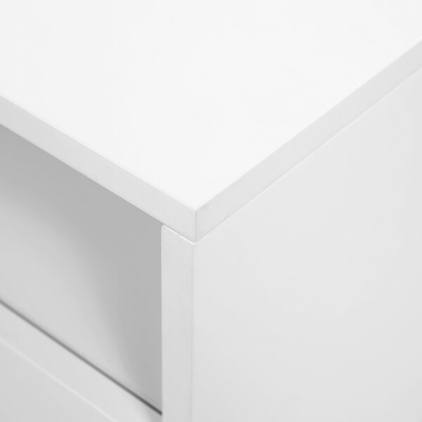 TV stolík biela svetlé drevo MDF 55 x 180 x 40 cm nohy z dubového dreva úložný priestor 3 zásuvky 3 otvorené police moderný štýl obývačka