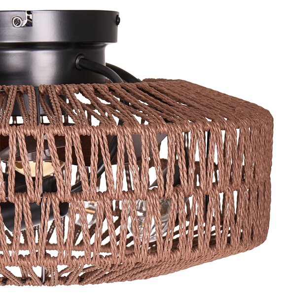 Stropný ventilátor so svetlom železná základňa plastové lopatky hnedé šnúrové tienidlo časovač diaľkové ovládanie boho štýl