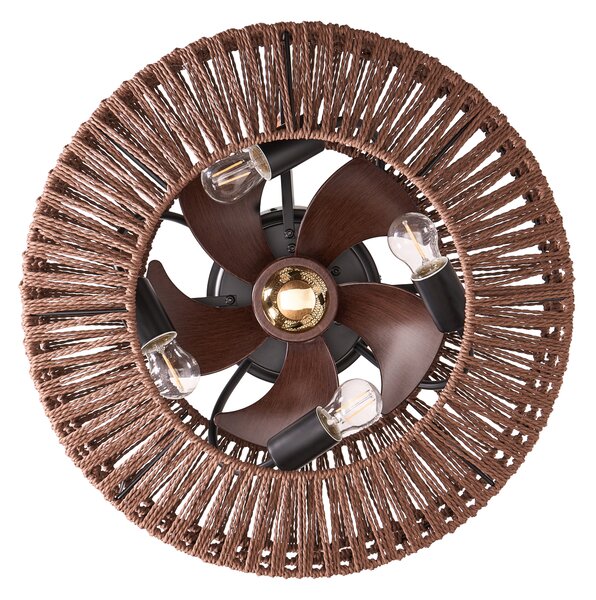 Stropný ventilátor so svetlom železná základňa plastové lopatky hnedé šnúrové tienidlo časovač diaľkové ovládanie boho štýl