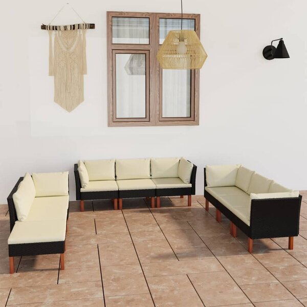 Maison Exclusive – 9-dielna záhradná súprava s vankúmi z polyrotangu v iernej farbe