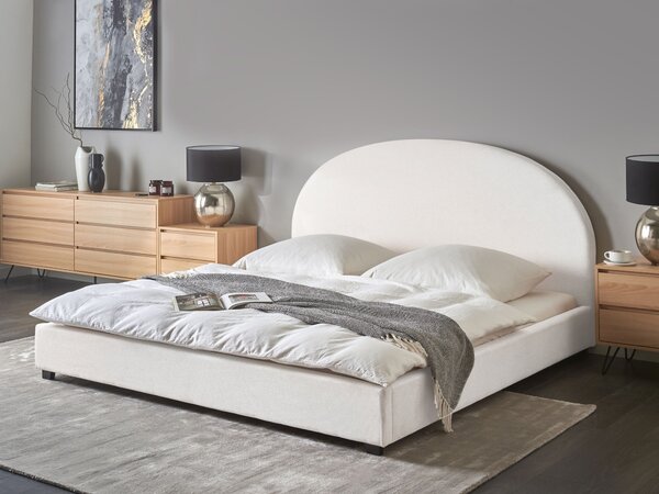 Posteľ krémová biela čalúnená polyester 180 x 200 cm zaoblené čelo minimalistický retro dizajn spálňa