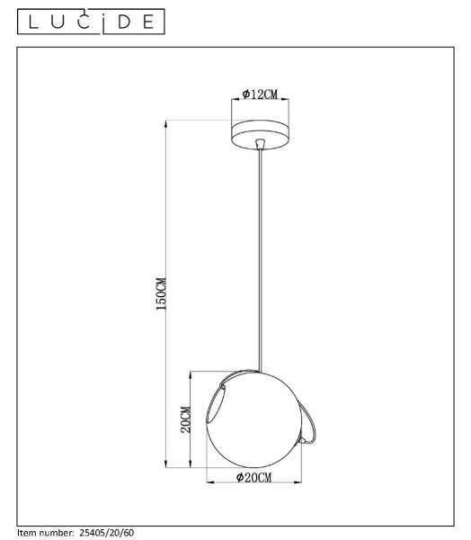 Lucide 25405/20/60 - Luster na lanku JAZZLYNN 1xE27/60W/230V pr. 20 cm