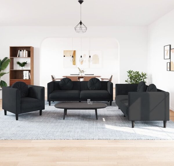 Maison Exclusive – 3-dielna sedacia súprava s vankúšmi, čierny zamat