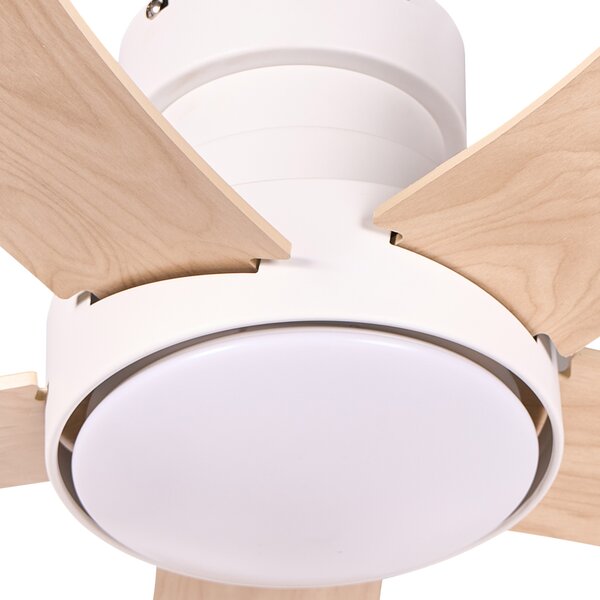 Stropný ventilátor s LED svetlom svetlobéžový železná základňa lopatky z preglejky časovač diaľkové ovládanie