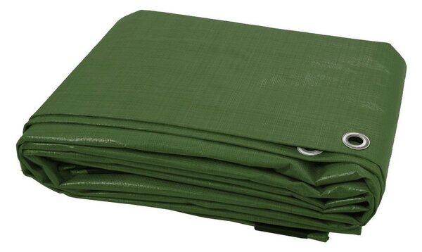 Plachta, 110 g/m², zelená, 4 x 5 m, nepremokavá. Plachta s okami, priemyselná plachta, stavebná plachta, plachta na loď, vhodná pre bazén. Meterový tovar. Pieskovisko, záhradný nábytok, trampolína, drevo, kemping