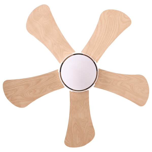 Stropný ventilátor s LED svetlom svetlobéžový železná základňa lopatky z preglejky časovač diaľkové ovládanie