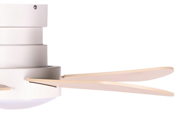 Stropný ventilátor s LED svetlom svetlobéžový železná základňa lopatky z preglejky časovač diaľkové ovládanie