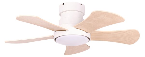 Stropný ventilátor s LED svetlom svetlobéžový železná základňa lopatky z preglejky časovač diaľkové ovládanie