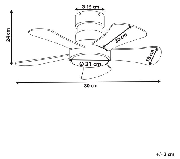 Stropný ventilátor s LED svetlom svetlobéžový železná základňa lopatky z preglejky časovač diaľkové ovládanie