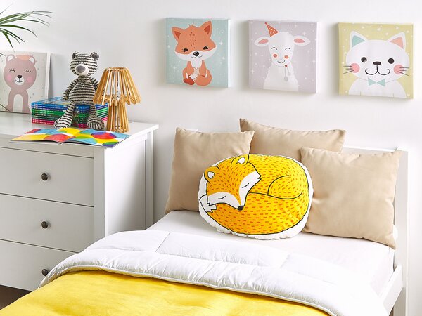 Dekoratívny vankúš žltá viacfarebná bavlna 50 x 40 cm tvar zvieratka líška zvierací vzor moderný štýl detská izba