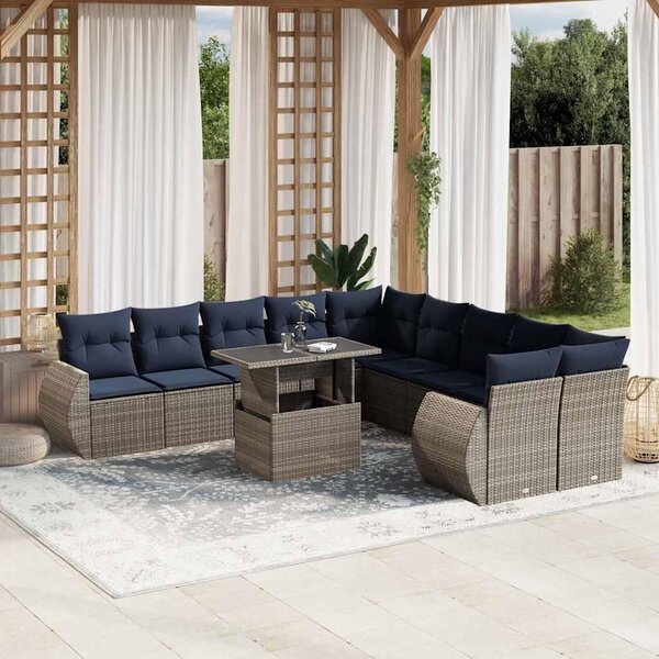 Maison Exclusive – 11-dielna záhradná súprava s vankúšmi, sivá, polyratan