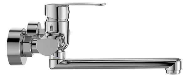 Mereo, Mereo Drezová nástenná batéria, Pego, 150 mm, s ramienkom plochým rovným 250 mm, chróm, MER-CB30201P