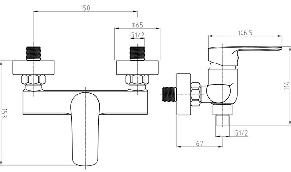 Mereo, Mereo Sprchová nástenná batéria, Pego, 150 mm, bez príslušenstva, chróm, MER-CB60103P