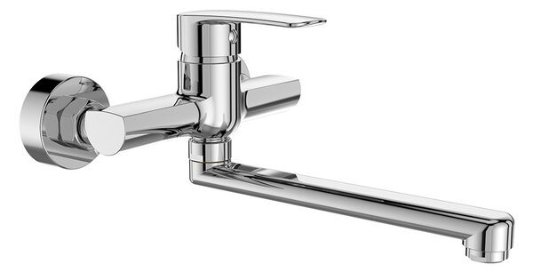 Mereo, Mereo Drezová nástenná batéria, Pego, 150 mm, s ramienkom plochým rovným 250 mm, chróm, MER-CB30201P