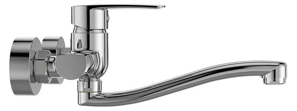 Mereo, Mereo Drezová nástenná batéria, Pego, 150 mm, s ramienkom plochým vyhnutým 200 mm, chróm, MER-CB301P