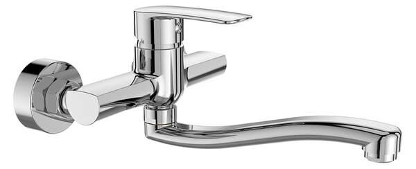 Mereo, Mereo Drezová nástenná batéria, Pego, 150 mm, s ramienkom plochým vyhnutým 200 mm, chróm, MER-CB301P