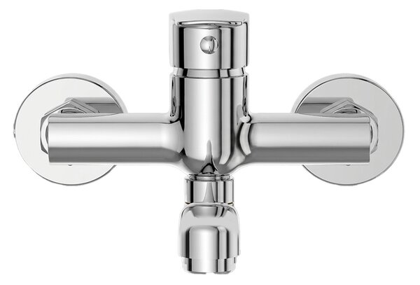 Mereo, Mereo Drezová nástenná batéria, Pego, 150 mm, s ramienkom plochým vyhnutým 200 mm, chróm, MER-CB301P