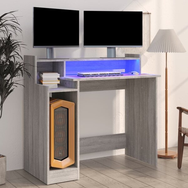 Maison Exclusive – písací stôl s LED osvetlením, sivá farba Sonoma, 97 x 45 x 90 cm, drevený materiál