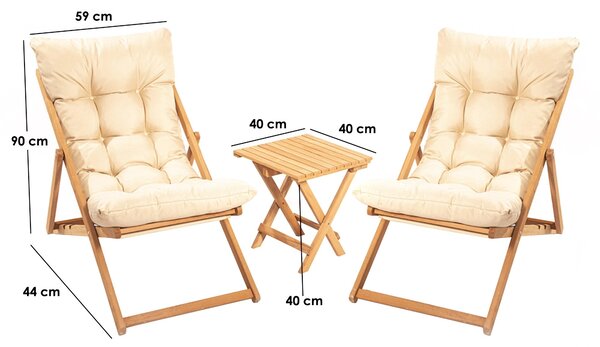 Kalune Design Súprava záhradného nábytku Myne so stolom a dvoma stoličkami z masívu hnedá/krémová