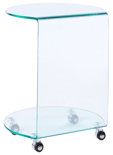 Odkladací stolík priehľadný tvrdené sklo 57 x 45 cm s kolieskami tvar písmena C moderný minimalistický štýl obývacia izba