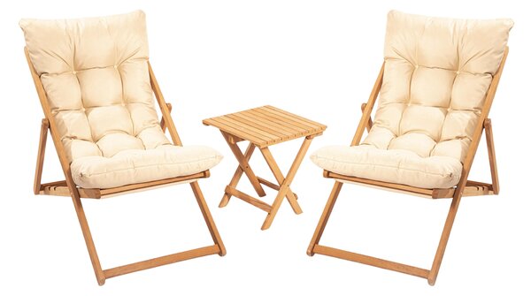 Kalune Design Súprava záhradného nábytku Myne so stolom a dvoma stoličkami z masívu hnedá/krémová